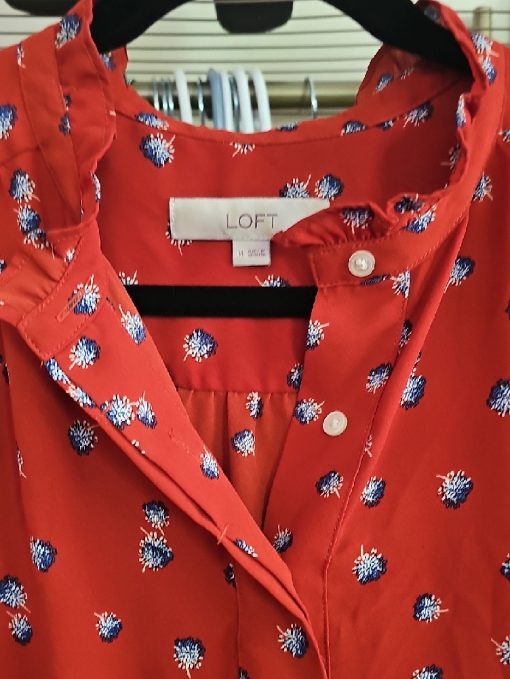 LOFT Orange Floral Ruffle Cap-Sleeve Tank - Picture 7 of 7